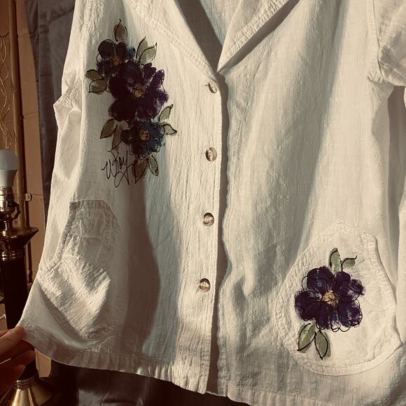 Womens Cottonseed Flower Sweater, Button Up Shirt, Warm, Pockets, Watercolor - Picture 3 of 7